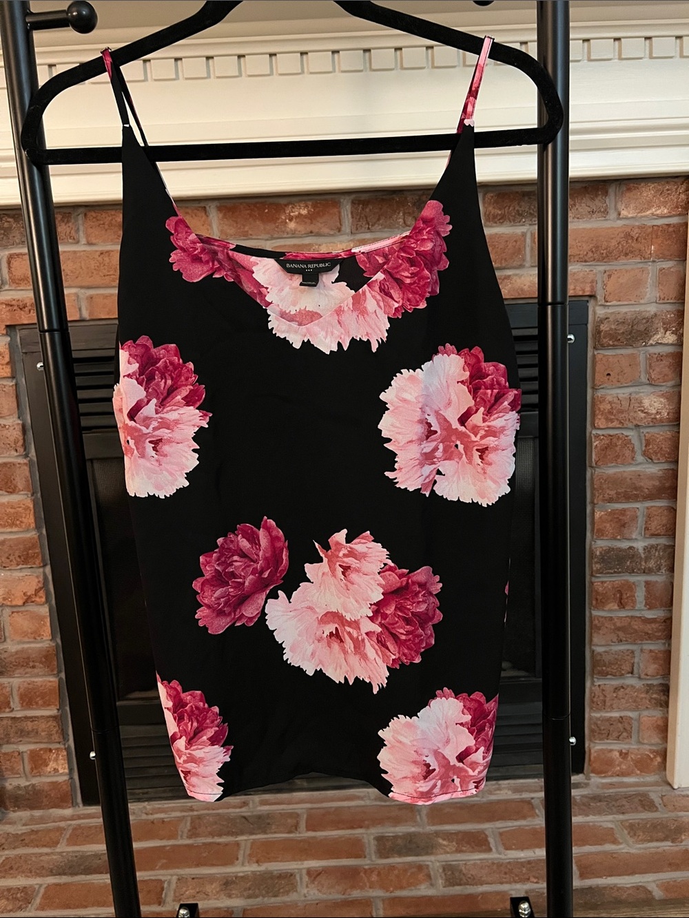 Banana Republic Black Floral Slip Tank with Pink Blossoms